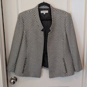 Kasper Black & White Textured Blazer Size 16 Open Front Jacket